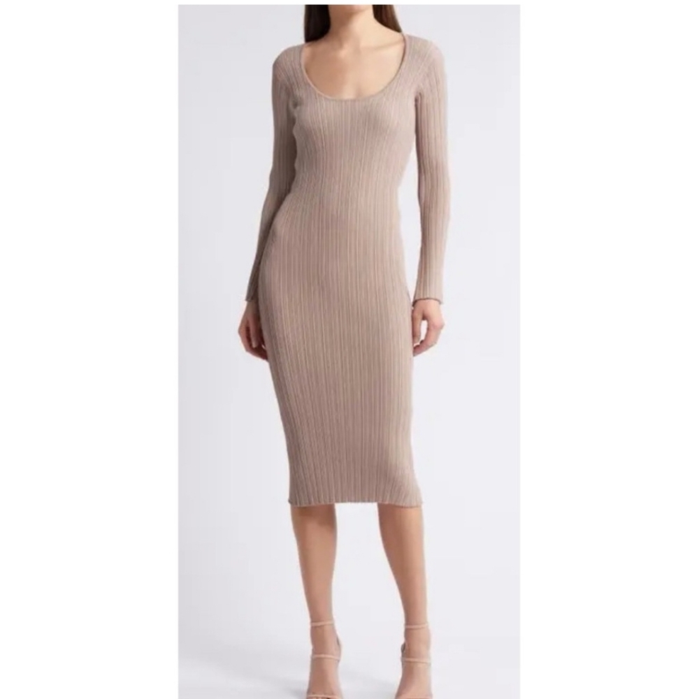 Wayf Taupe Long Sleeve Bodycon Ribbed Dress Size XL PTP 20 With A LOT of Stretch